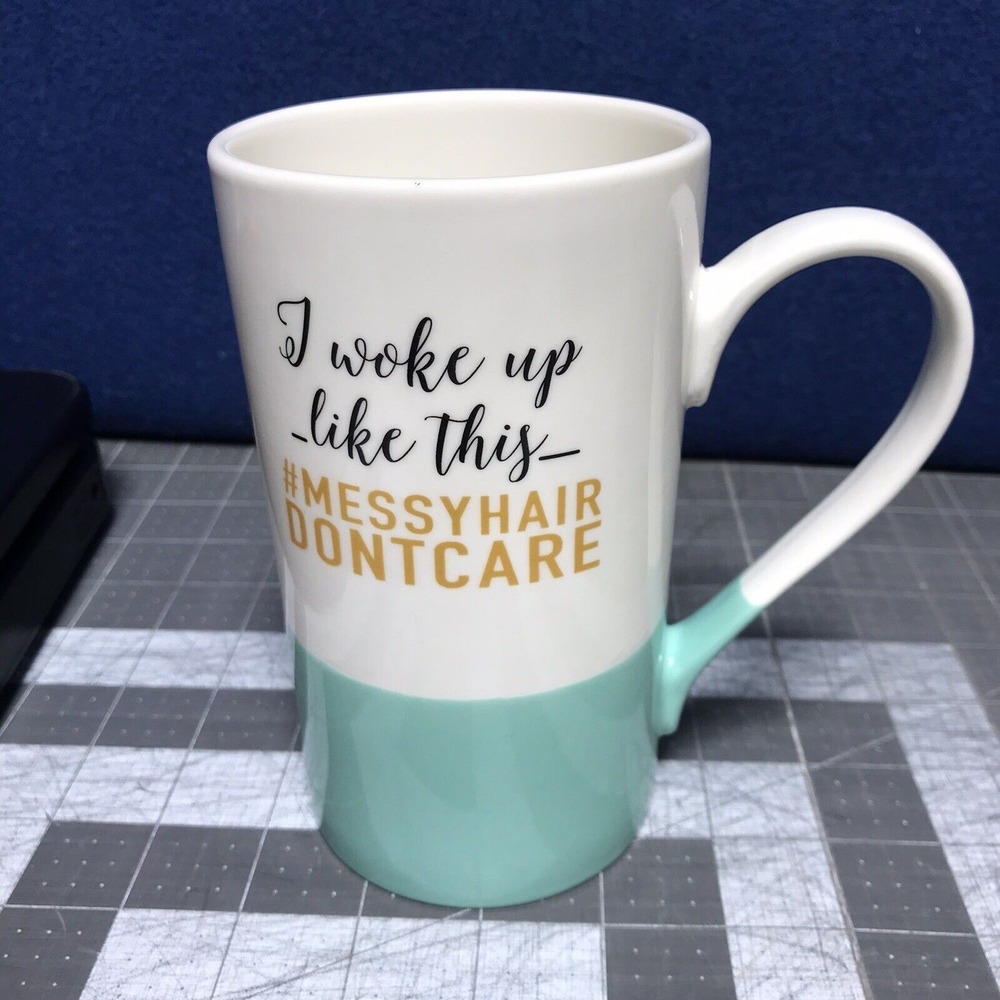 Cracker Barrel #Messyhair DontCare Teal Green Mug I Woke Up Like This Coffee Cup